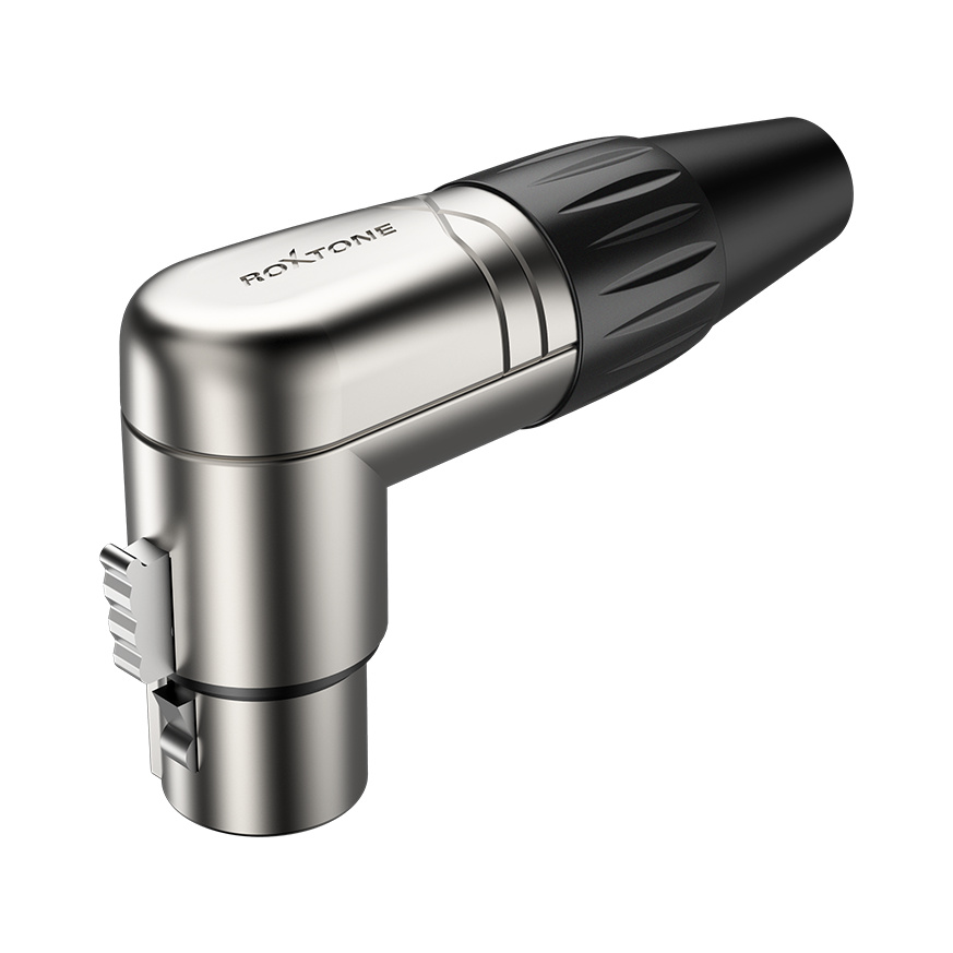 3 pole XLR right-angal female, Nickel plated housing / Black housing