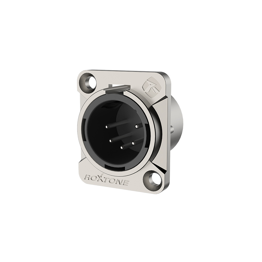 5 pole XLR male socket, Nickel plated housing / Black housing