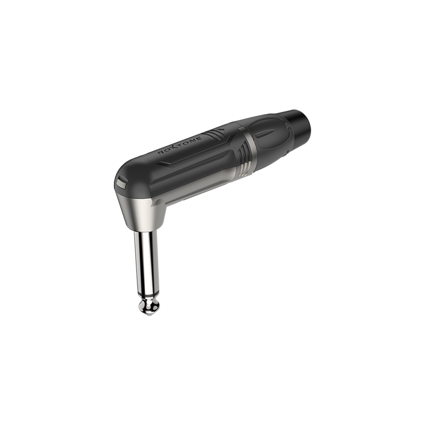 6.3mm right angle mono plug, Nickel plated housing / Black housing