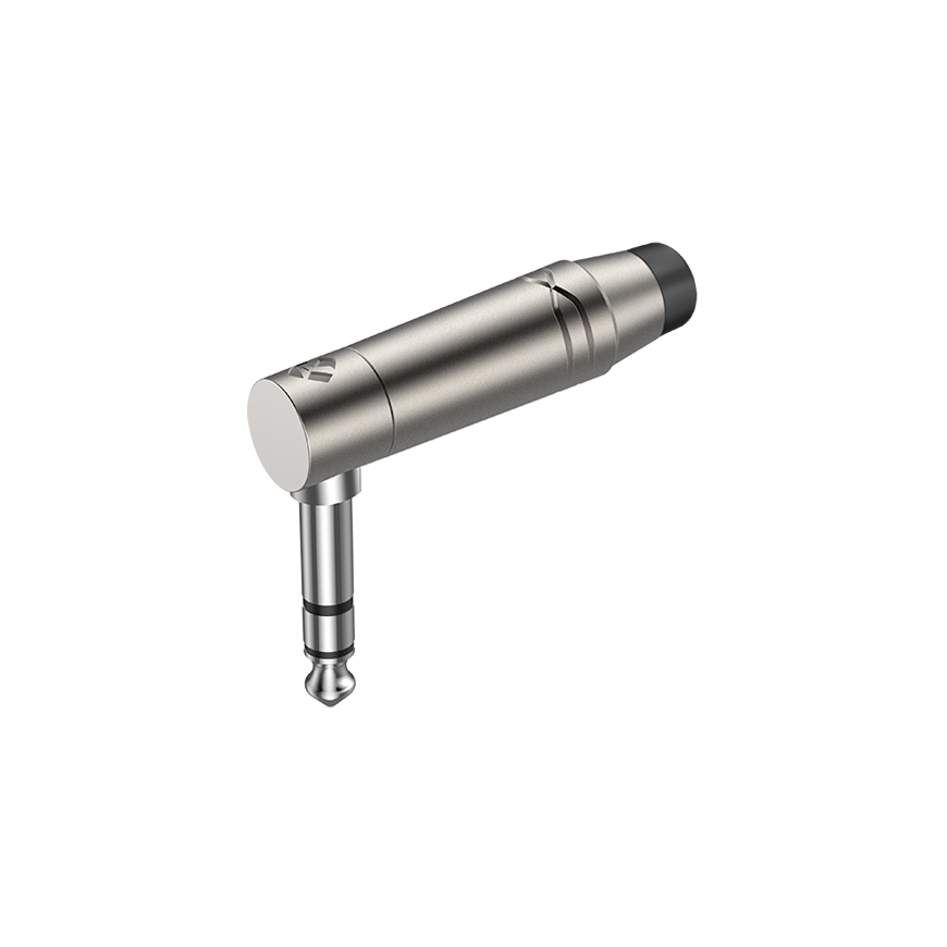 6.3mm right angle stereo plug, Nickel plated housing / Black housing