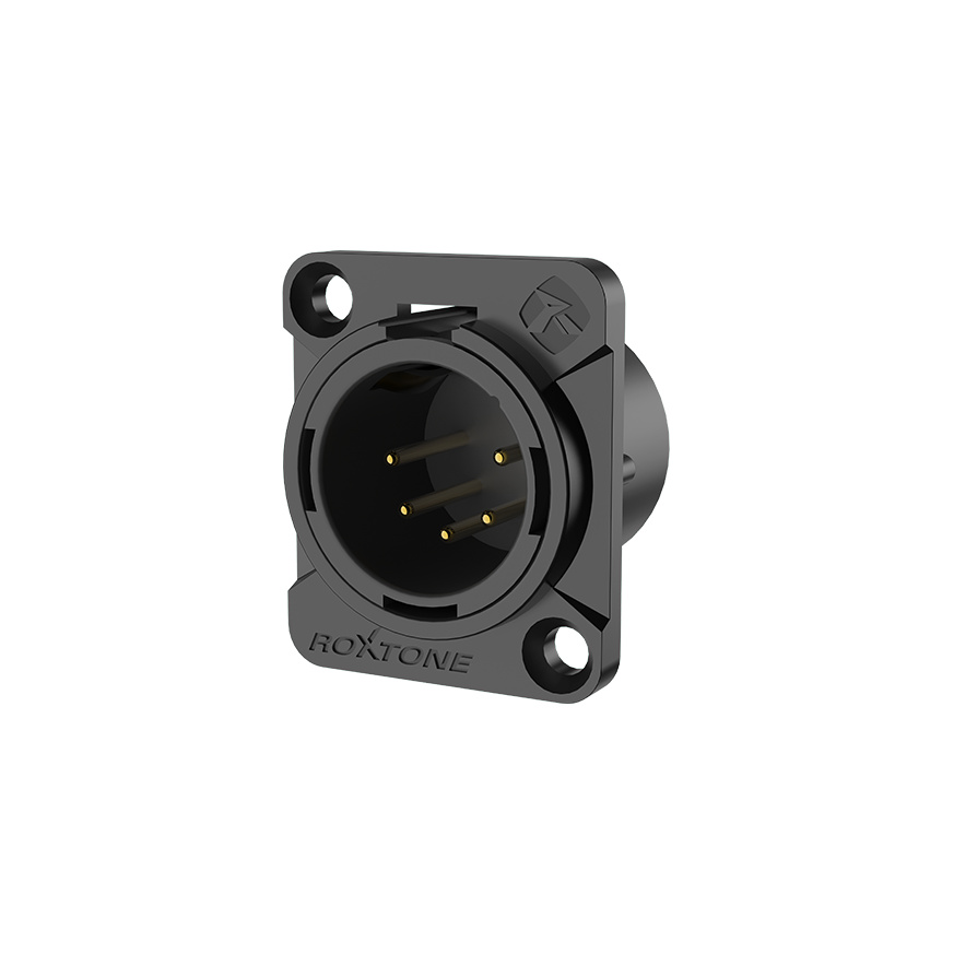 5 pole XLR male socket, Nickel plated housing / Black housing