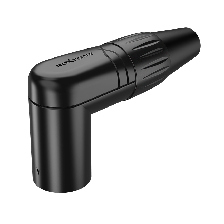 3 pole XLR right-angal male, Nickel plated housing / Black housing